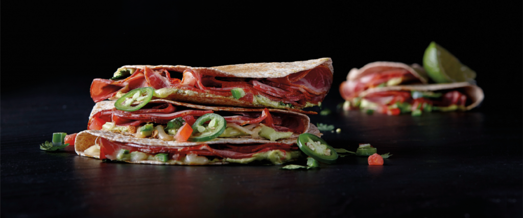 Quesadillas with Cayenne peppers Capicollo, guacamole and Monterey jack | Fantino & Mondello